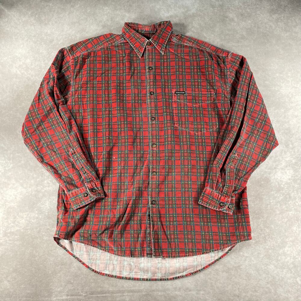 Vintage Structure Red Plaid Corduroy LS Button Up Medium